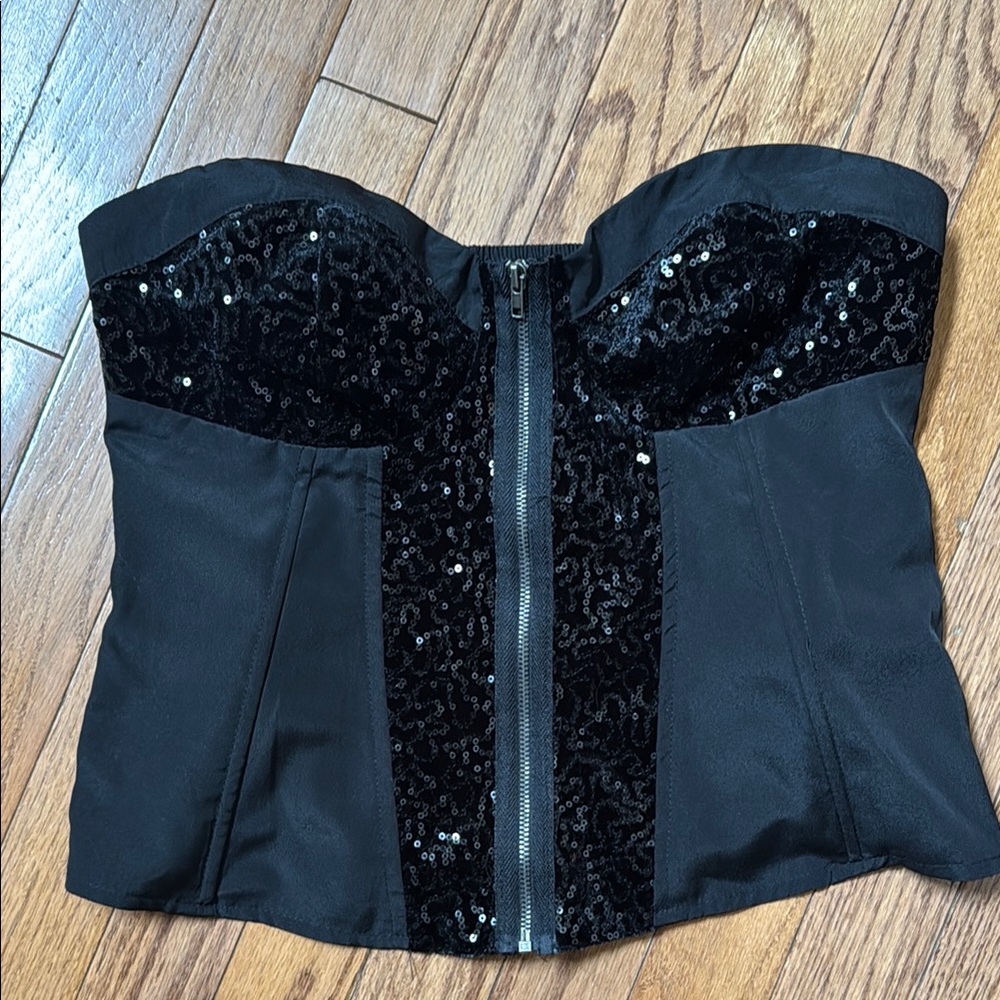 Love, Fire Black Sequin Crop Top Bustier NWT